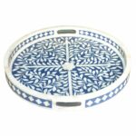 Leelawati Arts : Bone Inlay Blue Color Flower Design Serving Tray