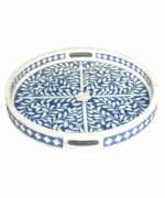 Leelawati Arts : Bone Inlay Blue Color Flower Design Serving Tray