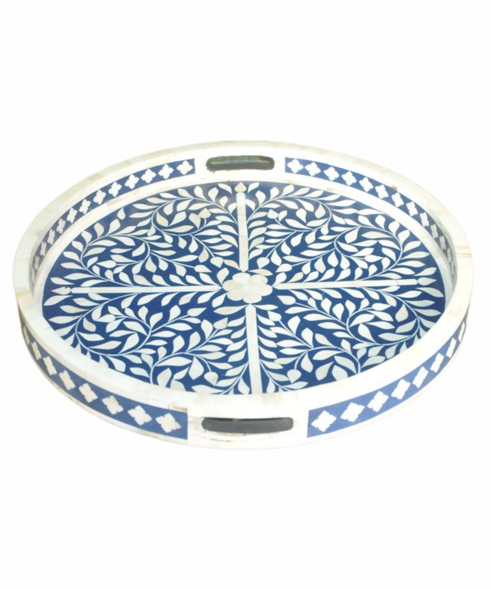Untitled-design-2022-01-19T112829.904.jpg Leelawati Arts : Bone Inlay Blue Color Flower Design Serving Tray - Image 1