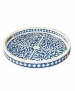 Leelawati Arts : Bone Inlay Blue Color Flower Design Serving Tray - Image 2