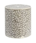 Leelawati Arts : Wooden Bone Inlay Luxury Grey Round Side Table / Coffee Table
