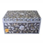 Leelawati Arts : Handmade Wooden Mother Of Pearl Design Box Grey Floral Design
