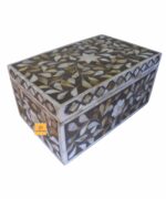Leelawati Arts : Handmade Wooden Mother Of Pearl Design Box Grey Floral Design - Image 3
