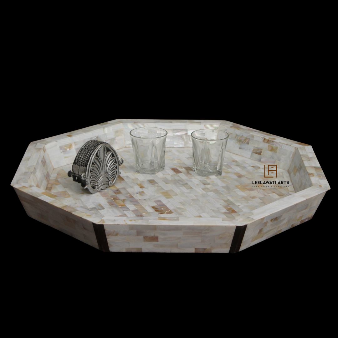 1 Mother Of Pearl Flower Design Serving Tray - Image 1