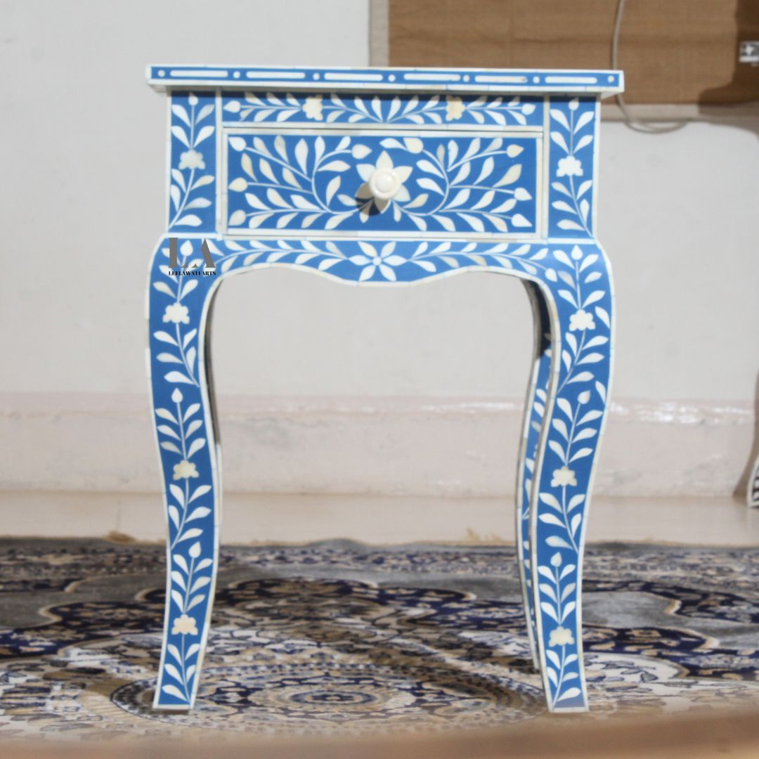3 Leelawati Arts : Wood Bone Inlay Home Decorative 1 Drawer Bedside Table - Image 1