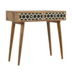 Leelawati Arts : Home Decor Wood Black Bone Inlay 2 Drawer Honeycomb Design Console Table / Wooden Black Bone Inlay Desk , Console Table