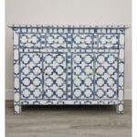 Leelawati Arts : Home Decor White With Blue Bone Inlay 4 Drawer 2 Door Bedside Table / A Use For Home And Office Bedside Table