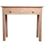 Leelawati Arts : Home Decorative 1 Drawer Bone Inlay Classic Console Hall Table / Pink Floral Pattern For Living Room Hall Console Table