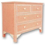 Leelawati Arts : Home Decorative Wood Bone Inlay Classic Orange Chest Of Drawer Dresser Bedside Table / Home Decor Fishscale Pattern Bone Inlay Bedside Table