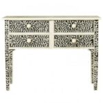 Leelawati Arts : Home Decor Black Floral Pattern For Hallway Bone Inlay 4 Drawer Dresser Classic Hall Console Table