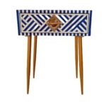 Leelawati Arts : Home Decorative Lighte Blue Wood Bone Inlay Bedside Table / Home Decor Classic Look Bedside Table