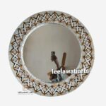 Wooden Mother of Pearl Round Mirror Frame