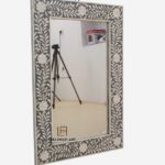 Wood Bone Inlay Flower Design Home Decorative Mirror Framed