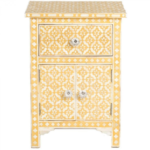 Leelawati Arts : Home Decorative Yellow Bone Inlay 1 Drawer 2 Door Bedside Table