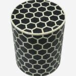 Leelawati Arts : Home Decorative Wood Bone Inlay Bedside Table / Round Drum Side Table Black Honey Comb Pattern Side Table