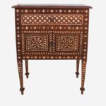 Antique Wood Bone Inlay one drawer two door bed side Table