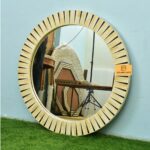 Leelawati Arts Wood Bone inlay Carved Design Mirror Frames / Round Living Room Wall Décor Mirror Frames