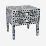 Handmade Black Bone Inlay Bedside Table