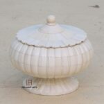 Leelawati Arts : White Color Carving Design Round Shape Storage Box