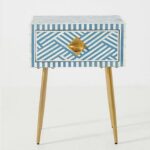 Leelawati Arts : Bone Inlay Round Night Stand/ Bedside Table 1 Drawer
