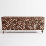 Leelawati Arts : Bone Inlay Optical Design Media Cabinet in Brown, Bone Inlay Optical Design