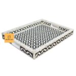 Leelawati Arts : Bone Inlay Black And White Eye Design Serving Tray