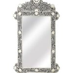 Leelawati Arts : Wall Decor Bone Inlay Black Flower Design Mirror Frame