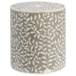 Leelawati Arts : Wooden Bone Inlay Luxury Grey Round Side Table / Coffee Table
